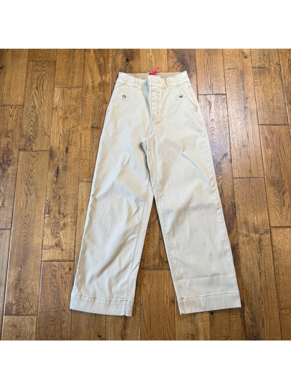 SPANX Ankle Pants Stretch Twill Wide Leg Petite Khaki Pull On Womens Size S